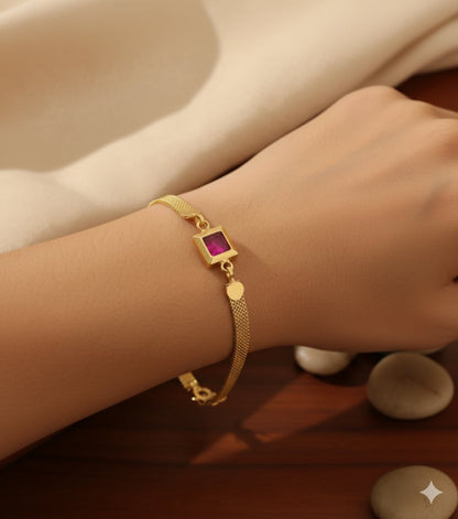 Designer High Gold Plated Ruby Stone Mesh Chain Bracelet