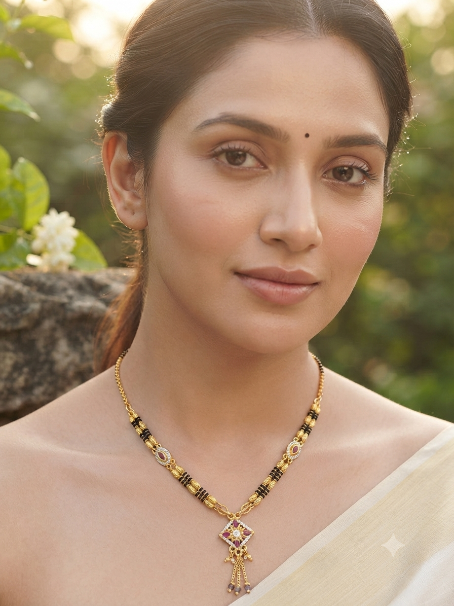 Designer High Gold Plated Ad Diamond Sqare Fancy Mangalsutra