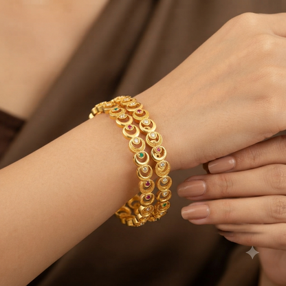 New Designer Micro Gold Plated Ad Diamond Fancy 2 Pcs Moon Bangle For Women