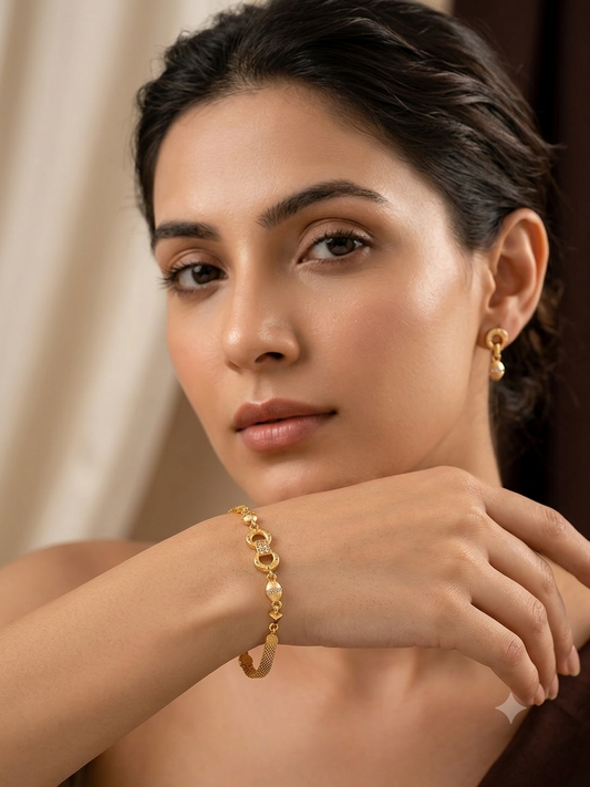 Micro Gold Plated Ad Diamond Studded Fancy Infinity Bracelet For Women