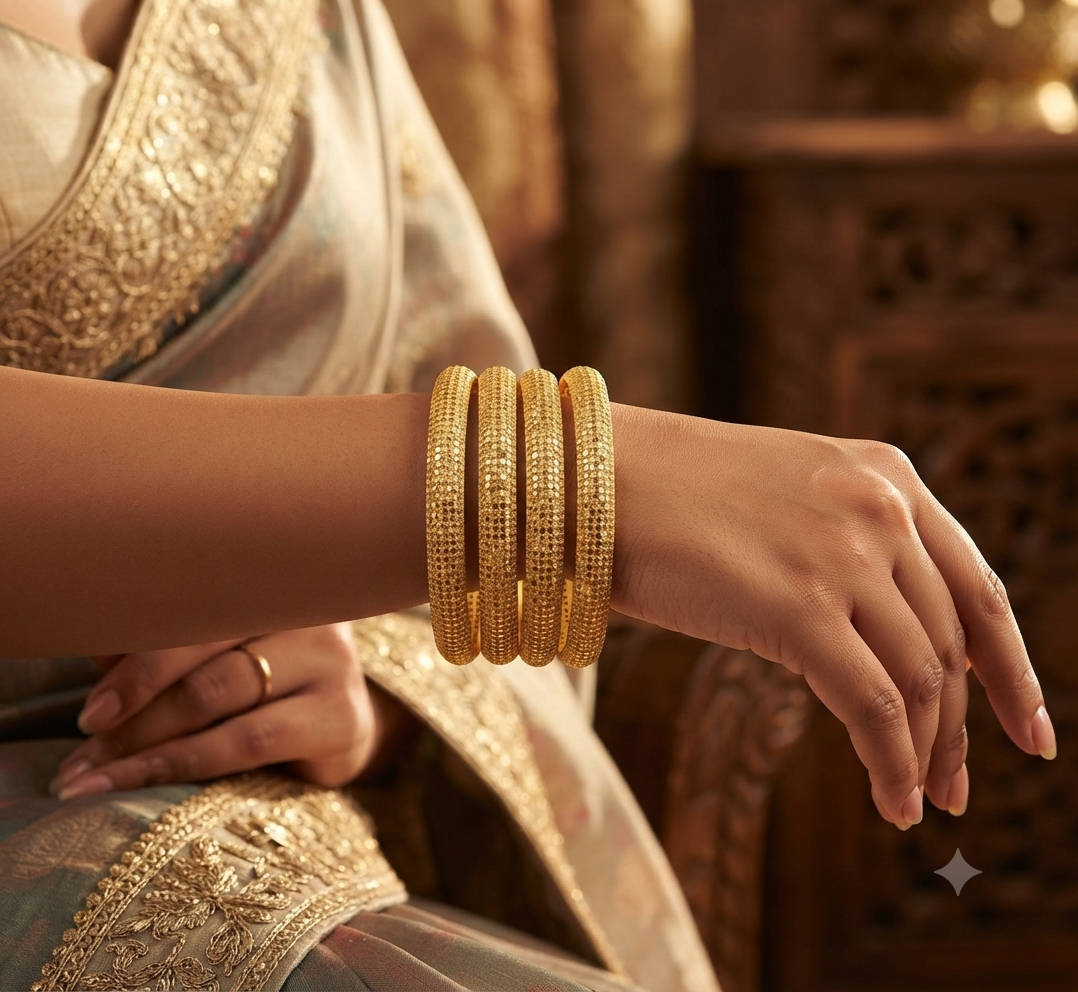 New Designer High Gold Plated Dot Design Fancy 4 Pcs Bangle For Women