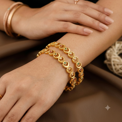 New Designer Micro Gold Plated Ad Diamond Fancy 2 Pcs Moon Bangle For Women