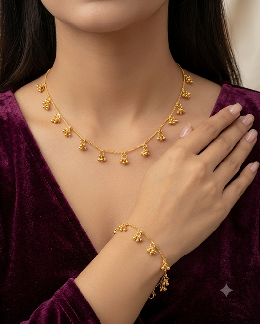 Micro Gold Plated And Diamond Studded Fancy Pearl Drop Fancy  18 Inches Chain And Bracelet Combo