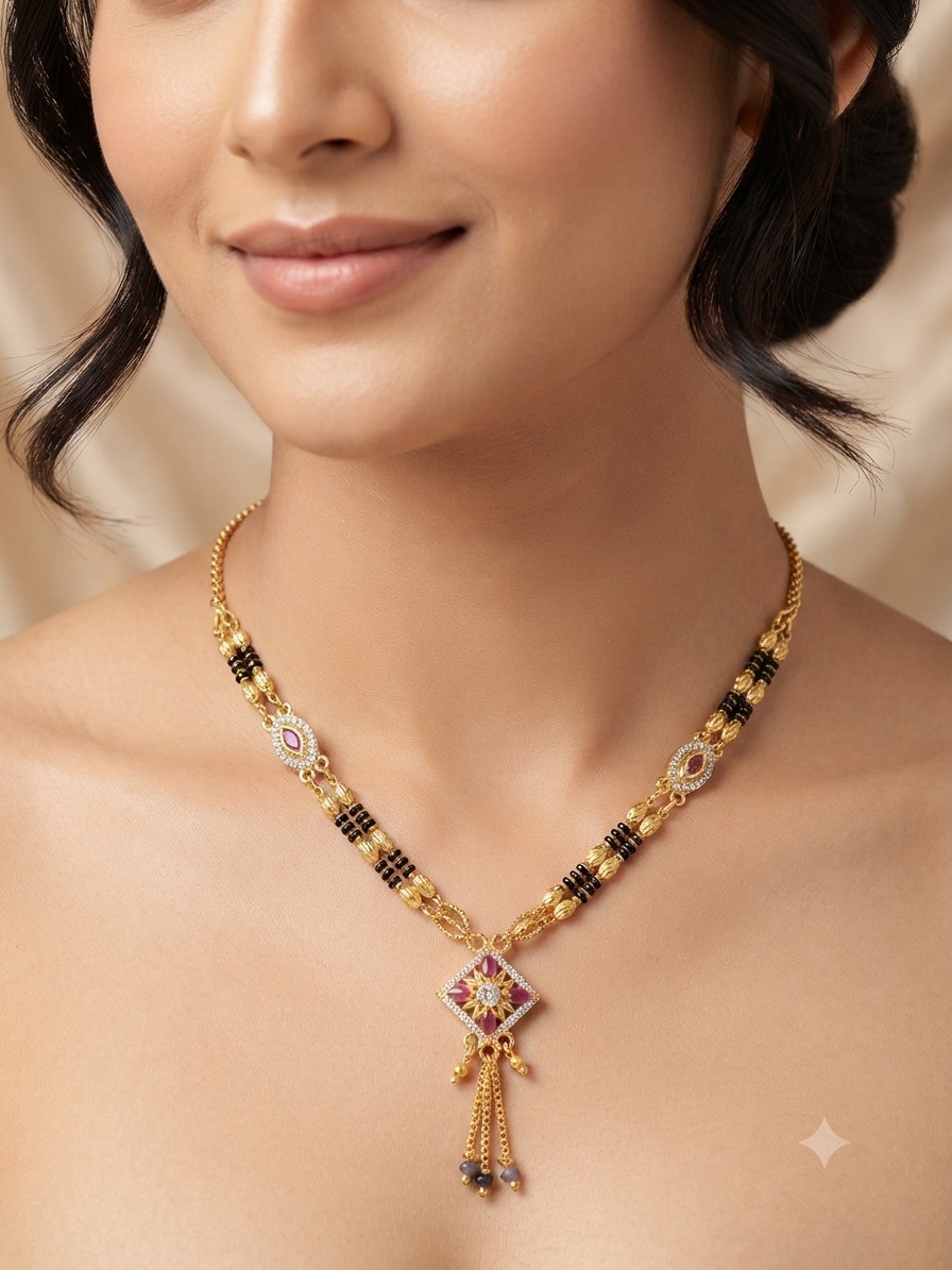 Designer High Gold Plated Ad Diamond Sqare Fancy Mangalsutra