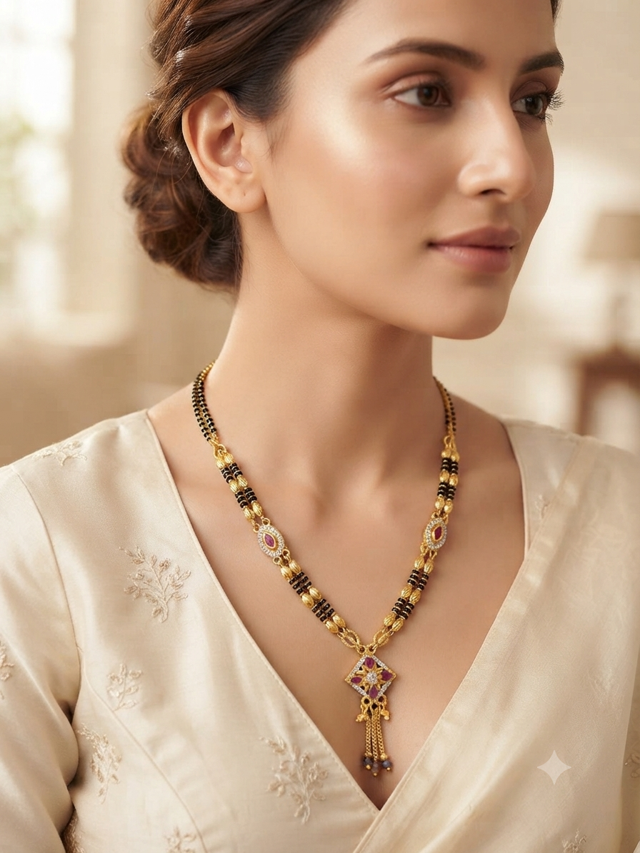 Designer High Gold Plated Ad Diamond Sqare Fancy Mangalsutra
