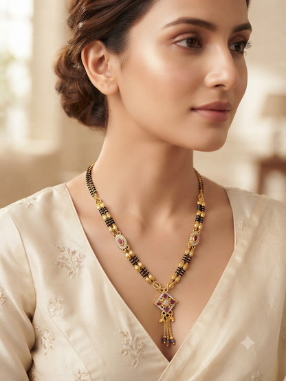 Designer High Gold Plated Ad Diamond Sqare Fancy Mangalsutra