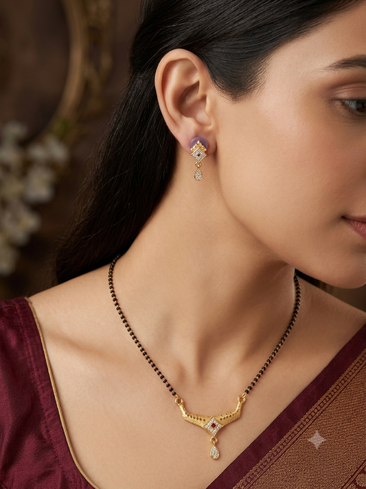 Forming Ad Diamond High Gold Plated Square Mangalsutra   3 Months Guarantee