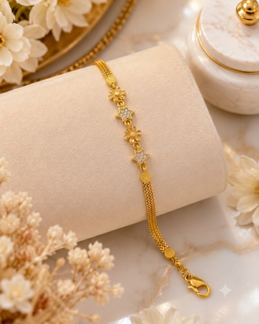 Designer High Gold Plate Ad Diamond Studed Daily Wear Fancy Flower Bracelet