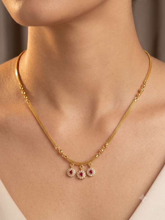 Micro Gold Plated Triple Diamond Charm Chain For Women