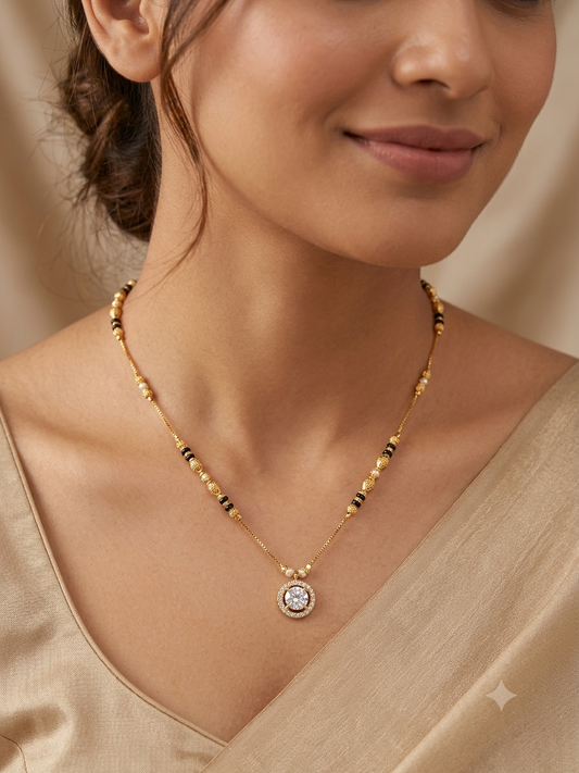 Gold Plated AD Diamond Studded Pendant Mangalsutra For Women