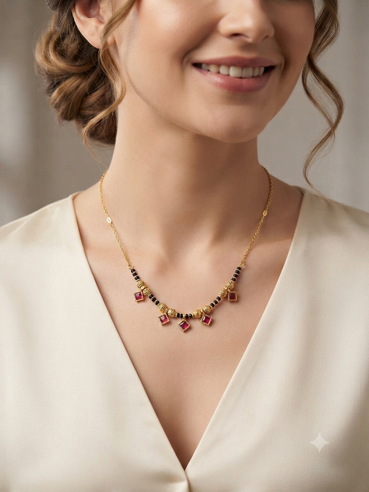 Gold Plated Ruby Stone Daily Wear Square Design 18' Mangalsutra