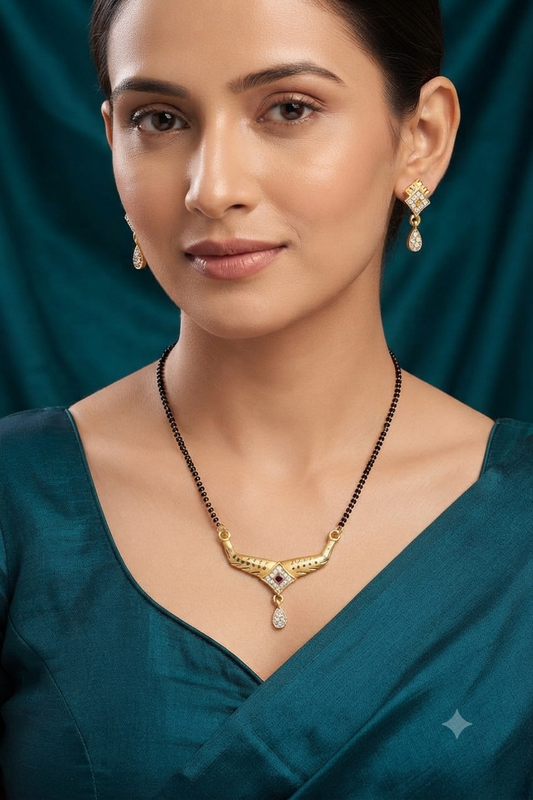 Forming And Diamond High Gold Plated Square Mangalsutra