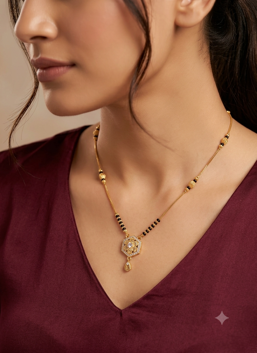 Daily Wear Hexa-Diamond Studded Golden Mangalsutra