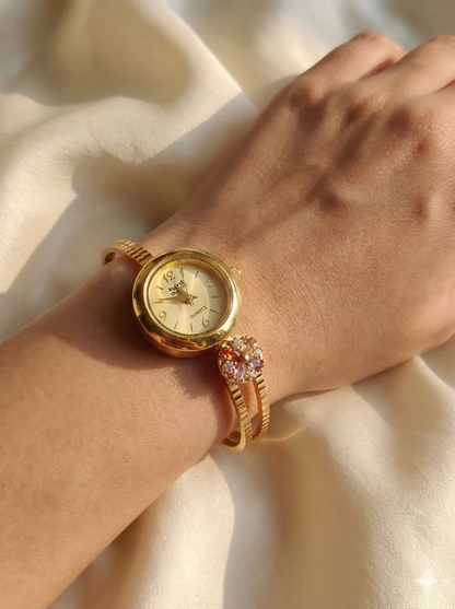 Stylish Gold-Tone Free Size Brass Women’s Watch Bracelet