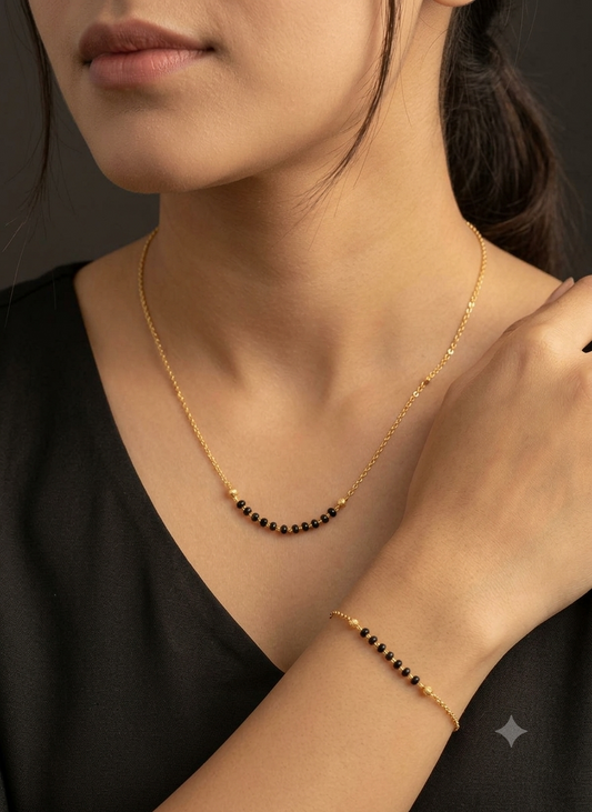Micro Gold Plated  Daily Wear Black Beads Fancy Mangalsutra With Hand Mangalsutra