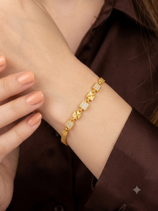 Micro Gold Plated Forming Ad Diamond Square Bracelet.