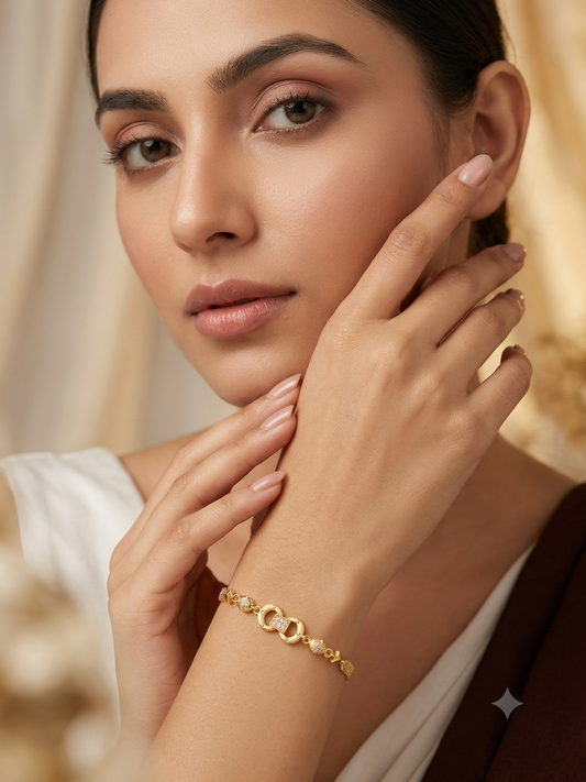 Micro Gold Plated Ad Diamond Studded Fancy Forming Bracelet For Women