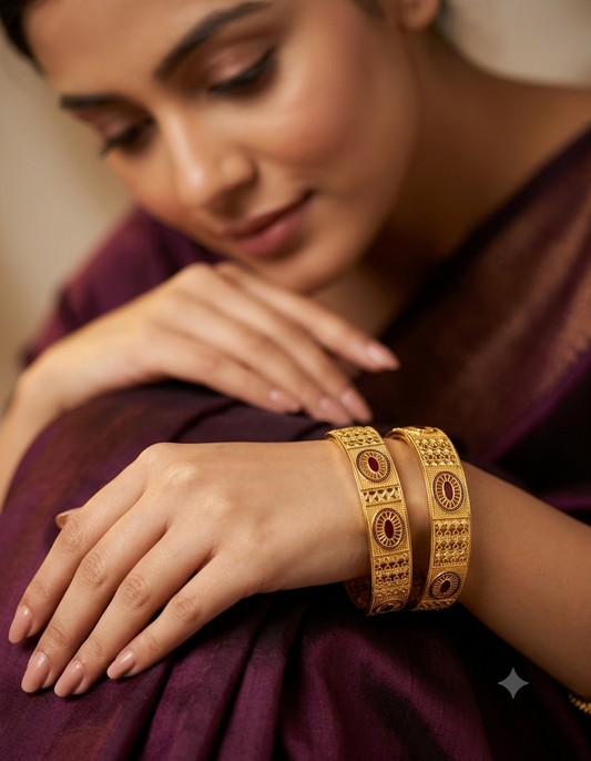 New Designer High Gold Plated Pure Brass 2 Pcs Oval Bangle