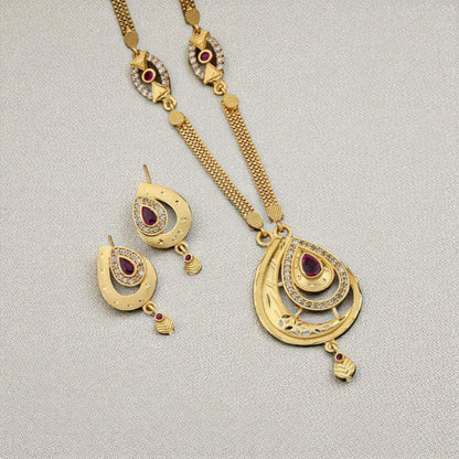 Micro Gold Plated Ad Diamond Studded Triangle Pendant Set With Chain For Women