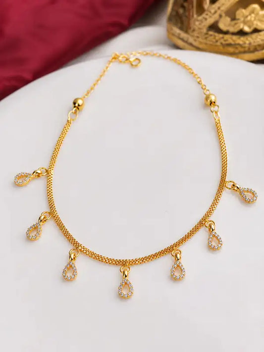 Micro Gold-Plated AD Diamond Teardrop Charm Chain Necklace for Women