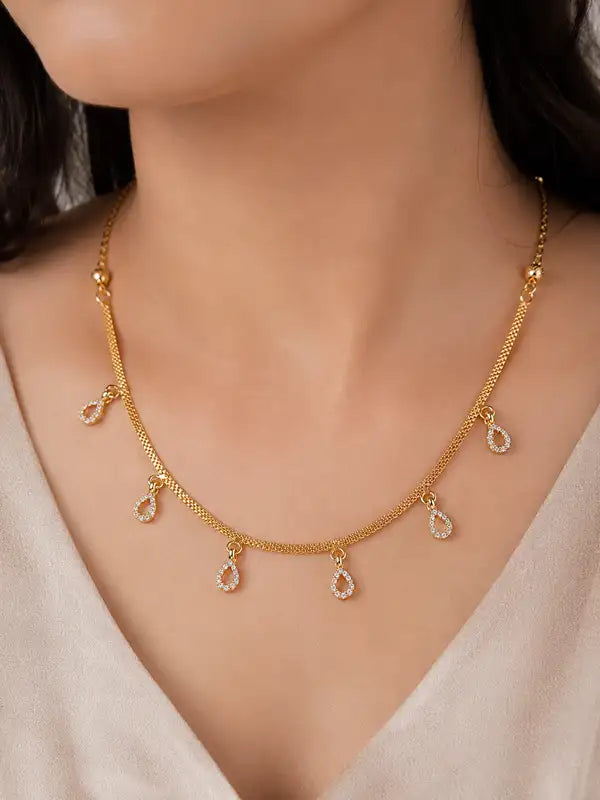 Micro Gold-Plated AD Diamond Teardrop Charm Chain Necklace for Women