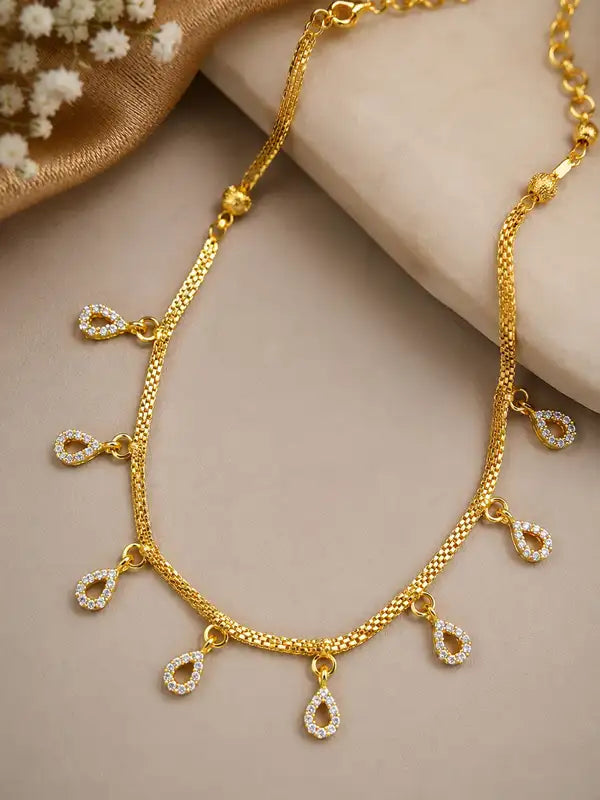Micro Gold-Plated AD Diamond Teardrop Charm Chain Necklace for Women