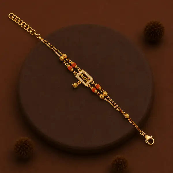 Premium Gold-Plated Designer Bhabhi Rakhi with Rudraksha Beads