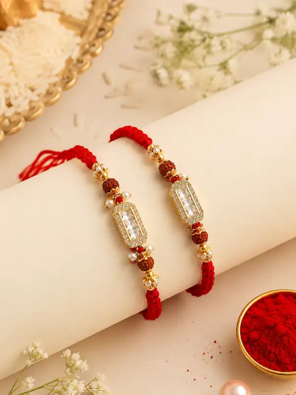 Premium Gold-Plated Designer Red Thred  Rakhi