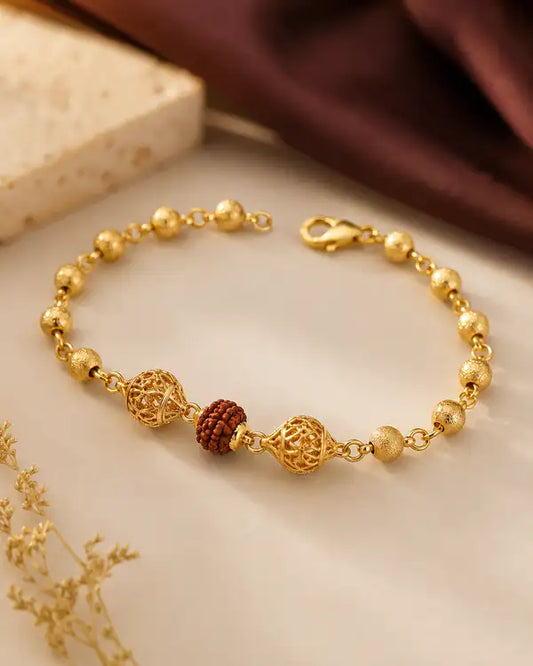 Premium Gold-Plated Rudraksha Beaded Rakhi  Bracelet for Men