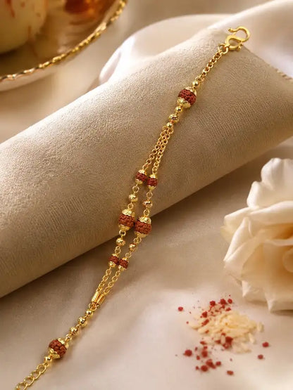 Premium Gold-Plated Rudraksha Rakhi for Brother