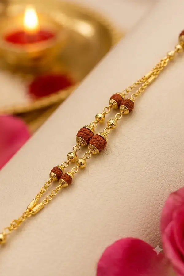 Premium Gold-Plated Rudraksha Rakhi for Brother