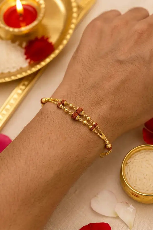 Premium Gold-Plated Rudraksha Rakhi for Brother