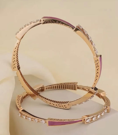 Rose Gold Plated Ad Diamond Meenakari 2 Pcs Bangles For Women