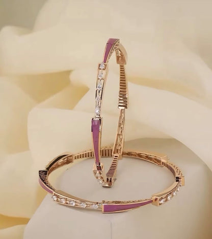 Rose Gold Plated Ad Diamond Meenakari 2 Pcs Bangles For Women