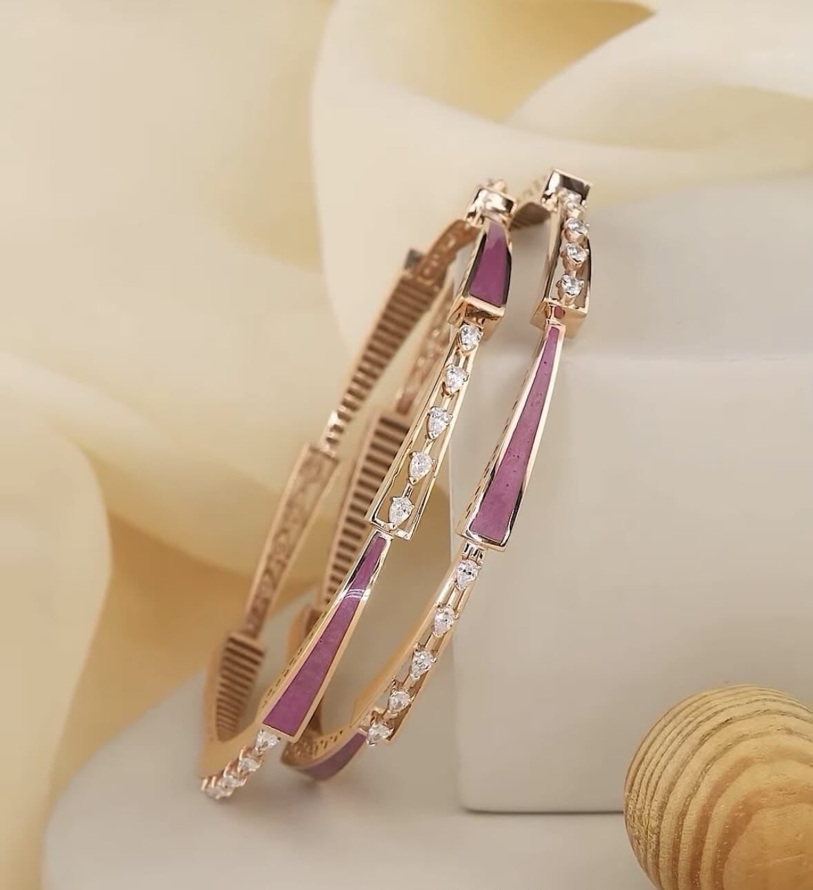 Rose Gold Plated Ad Diamond Meenakari 2 Pcs Bangles For Women
