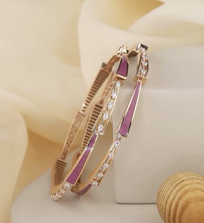 Rose Gold Plated Ad Diamond Meenakari 2 Pcs Bangles For Women