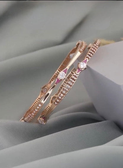Rose Gold Plated Ad Diamond Studded Fancy Square-Round Bangle Set