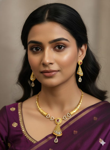 Traditional Micro Gold Plated And Diamond Necklace Set with Matching Earrings