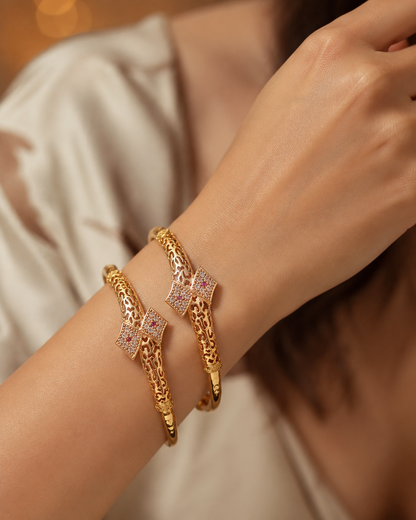 A Stunning High Gold Plated Ad Diamond Trinagle Shape Adjustble Bangle For Women.
