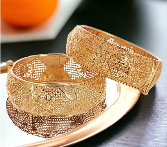 High Gold Plated Flower Designer Traditional Wear Openable Bangle Set(2 Pcs)