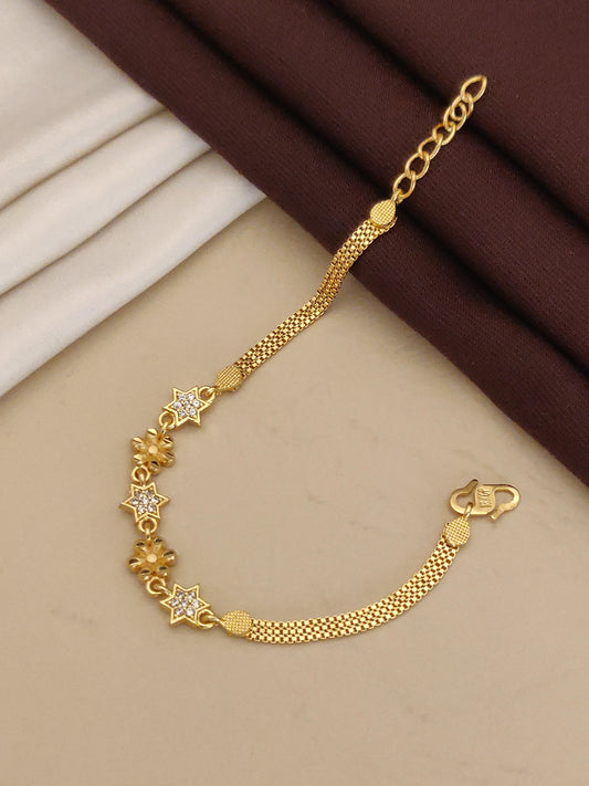 Designer High Gold Plate Ad Diamond Studed Daily Wear Fancy Flower Bracelet
