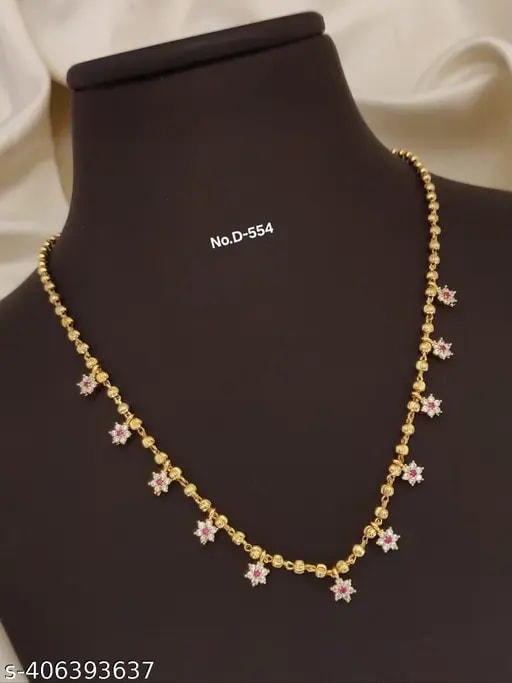 Designer High Gold Plated Ad Diamond Studed Fancy Star Chain