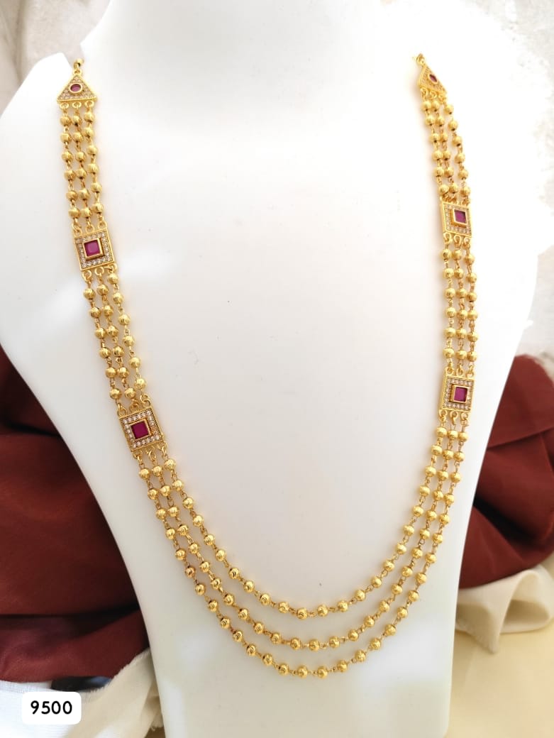 Designer High Gold Plated Ad Diamond Studed Ruby Square Mala
