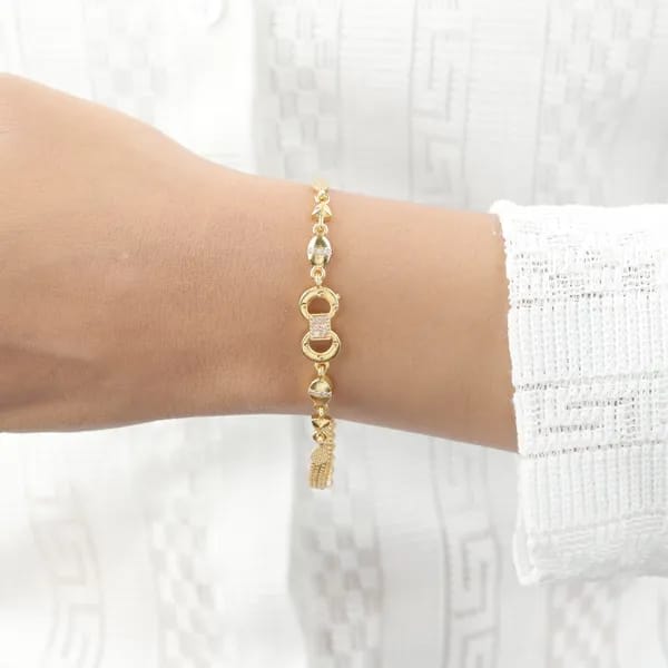 Micro Gold Plated Ad Diamond Studded Fancy Infinity Bracelet For Women