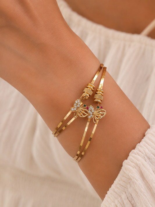 High Gold Plated Butterfly Ad Diamond Studded Bangles For Women