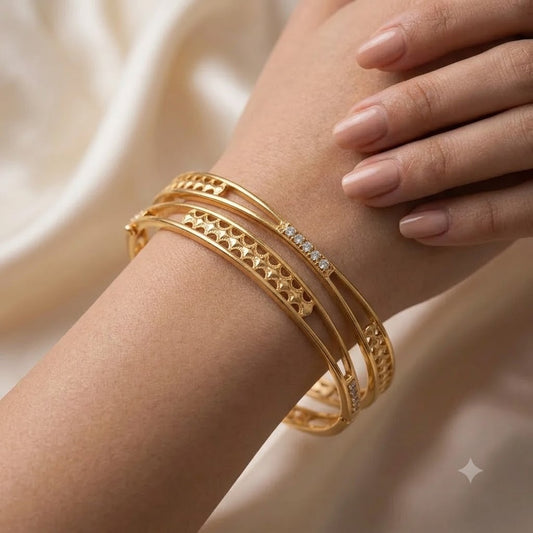 Micro Gold Plated Ad Diamond Casual Wear 2 Pcs Fancy Bangle For Women