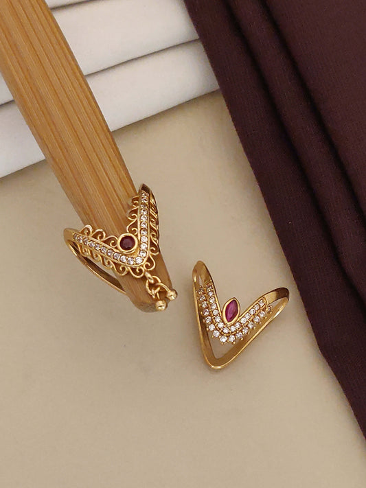 Gold Plated Ad Diamond Studed Fancy 2 Pcs Ring