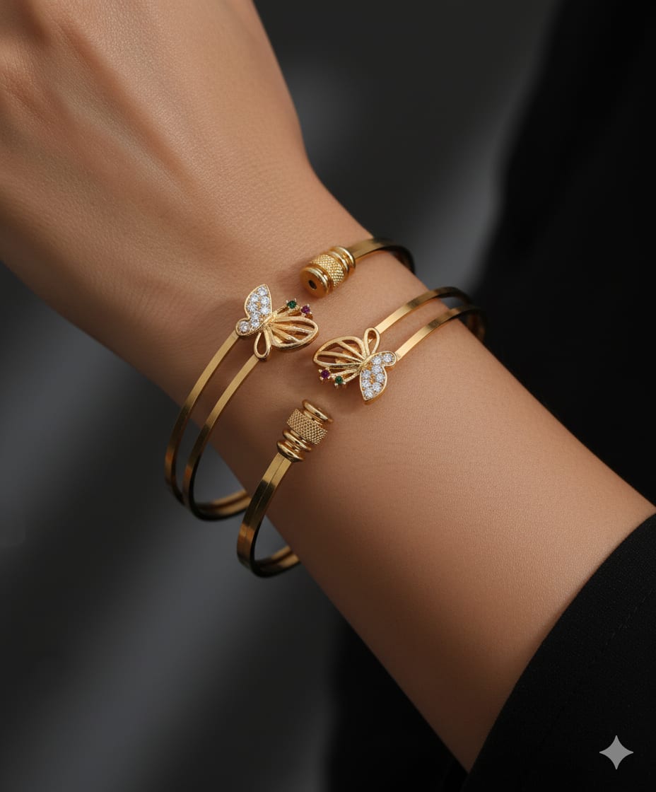 High Gold Plated Butterfly Ad Diamond Studded Bangles For Women