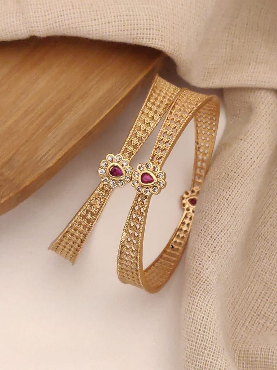 High Gold Plated Ad Diamod Studed Fancy Ovel Design 2 Pcs Bangle