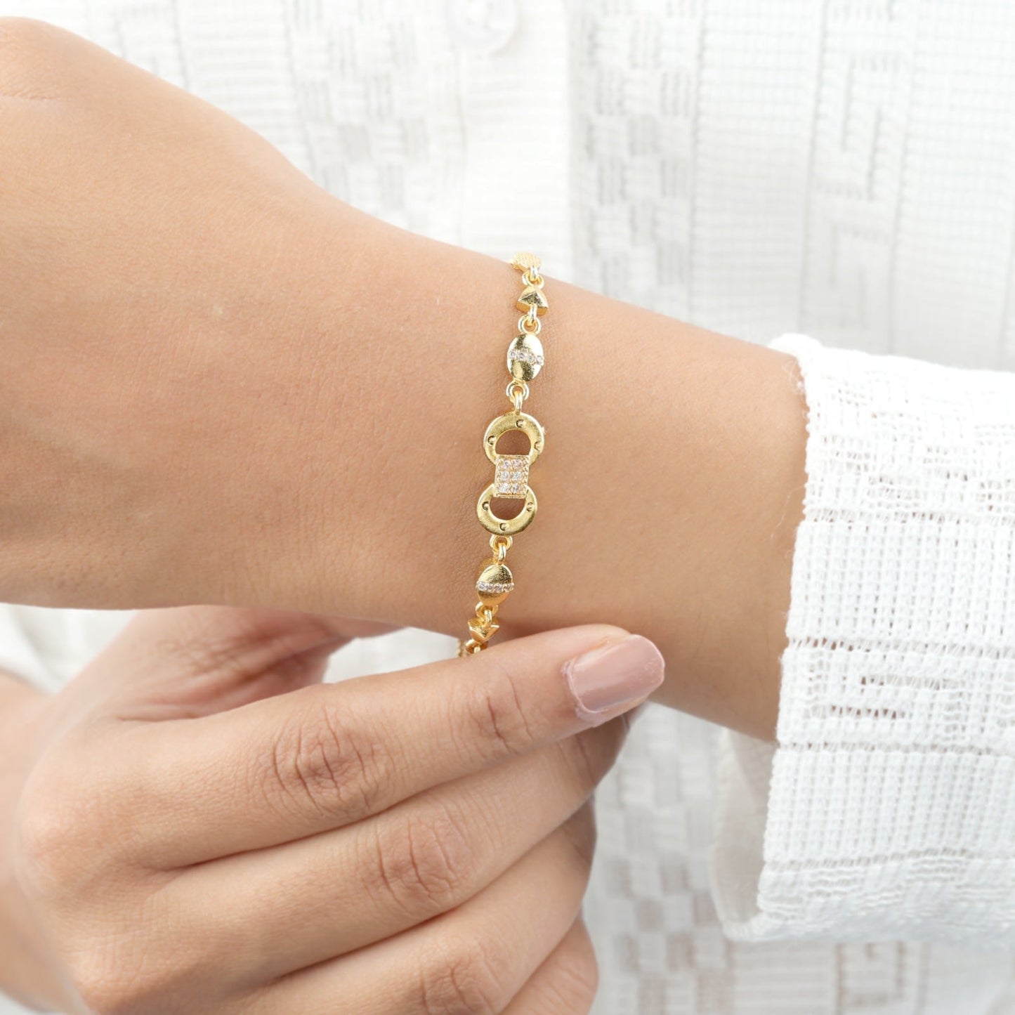 Micro Gold Plated Ad Diamond Studded Fancy Infinity Bracelet